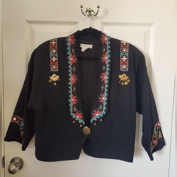 Embroidered Western Boho Black Crop Bolero Jacket Women's Size S/M - Picture 1 of 11